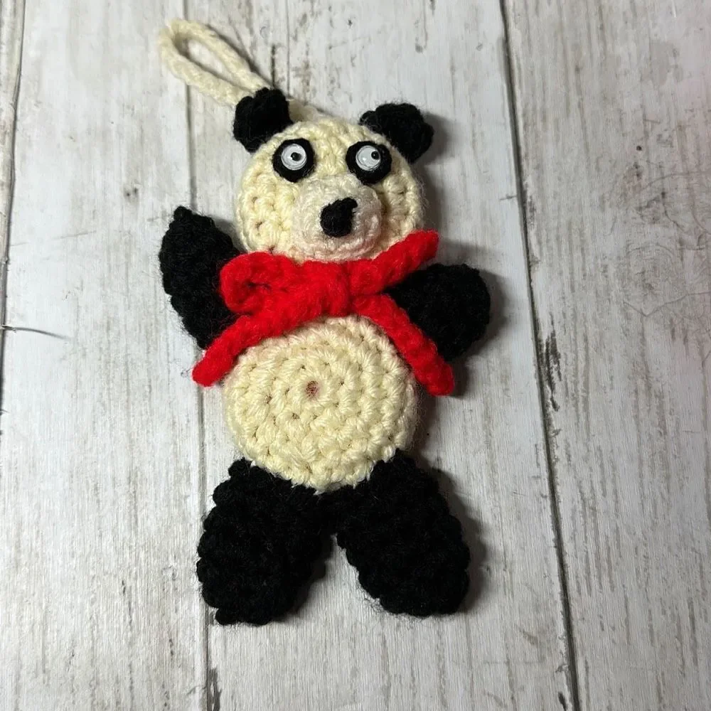 Hand Crafted Crocheted Santa Mrs. Claus‎ and Bear Ornament